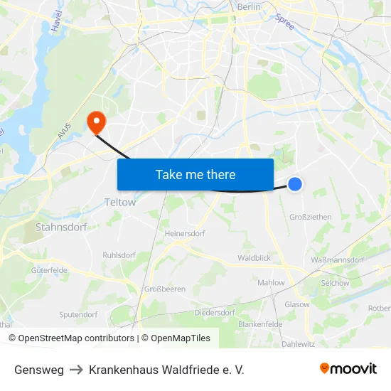 Gensweg to Krankenhaus Waldfriede e. V. map