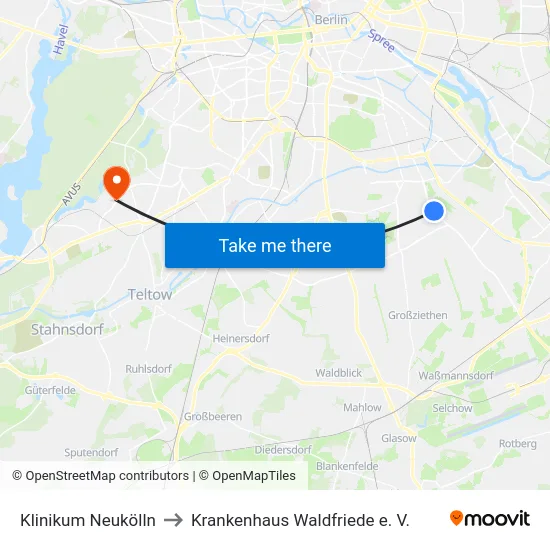 Klinikum Neukölln to Krankenhaus Waldfriede e. V. map