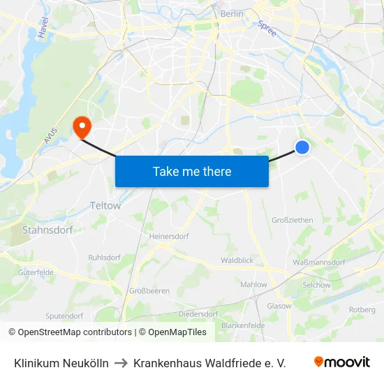 Klinikum Neukölln to Krankenhaus Waldfriede e. V. map