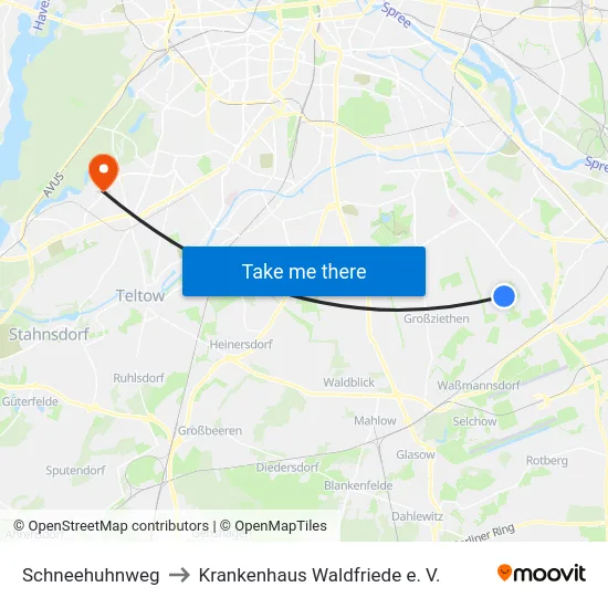 Schneehuhnweg to Krankenhaus Waldfriede e. V. map