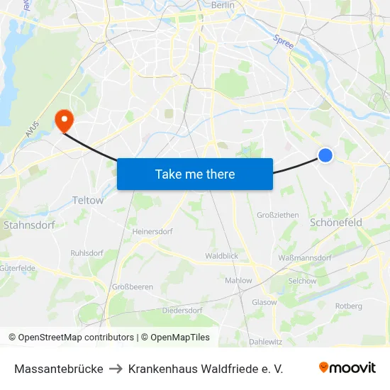 Massantebrücke to Krankenhaus Waldfriede e. V. map