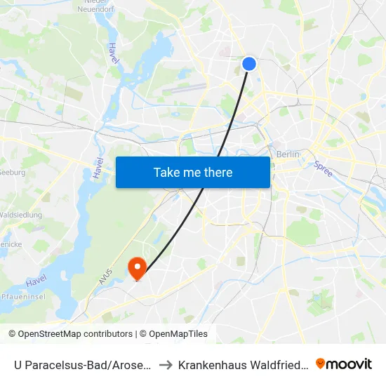 U Paracelsus-Bad/Aroser Allee to Krankenhaus Waldfriede e. V. map