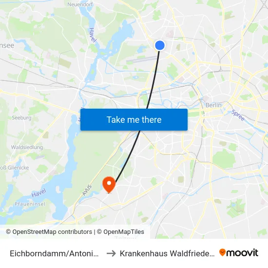 Eichborndamm/Antonienstr. to Krankenhaus Waldfriede e. V. map