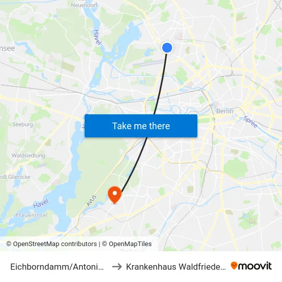 Eichborndamm/Antonienstr. to Krankenhaus Waldfriede e. V. map