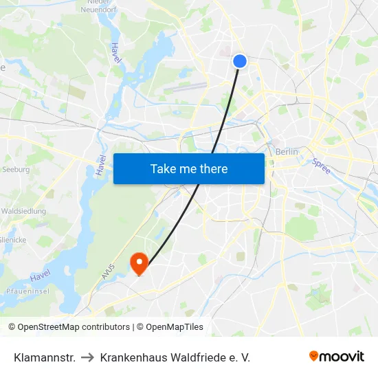 Klamannstr. to Krankenhaus Waldfriede e. V. map