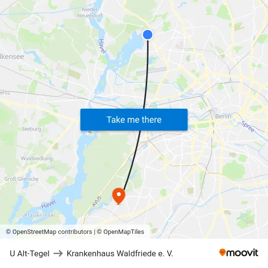 U Alt-Tegel to Krankenhaus Waldfriede e. V. map
