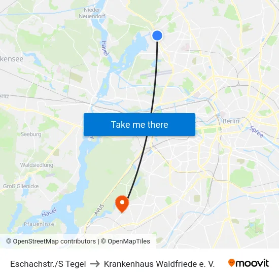 Eschachstr./S Tegel to Krankenhaus Waldfriede e. V. map
