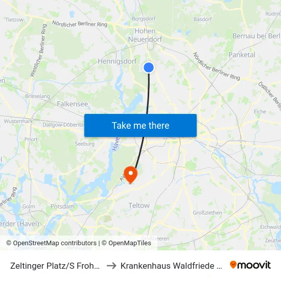 Zeltinger Platz/S Frohnau to Krankenhaus Waldfriede e. V. map