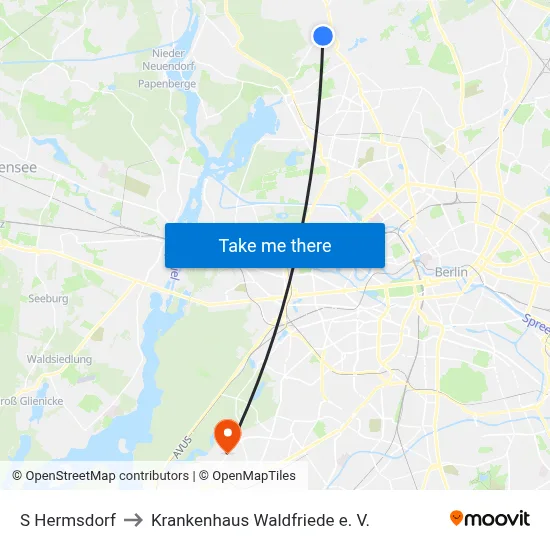 S Hermsdorf to Krankenhaus Waldfriede e. V. map