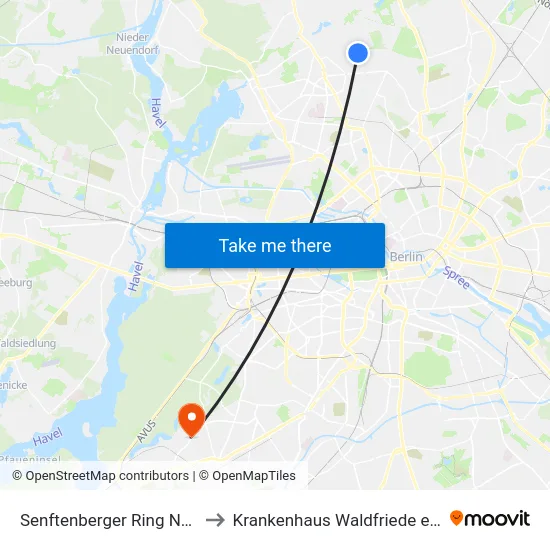 Senftenberger Ring Nord to Krankenhaus Waldfriede e. V. map