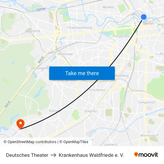 Deutsches Theater to Krankenhaus Waldfriede e. V. map