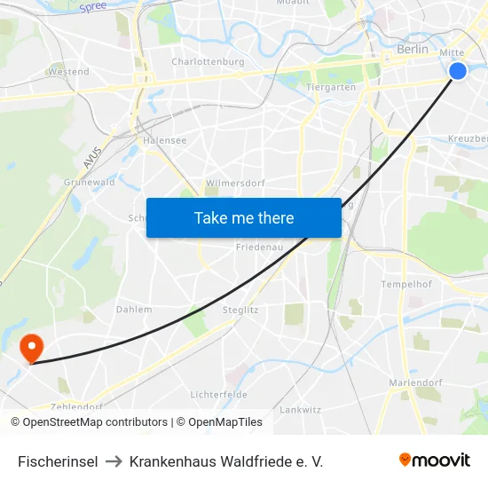 Fischerinsel to Krankenhaus Waldfriede e. V. map