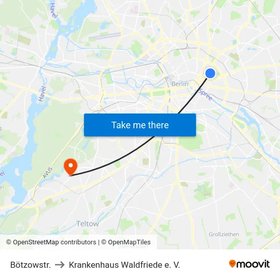 Bötzowstr. to Krankenhaus Waldfriede e. V. map