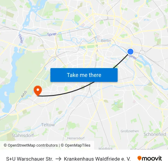 S+U Warschauer Str. to Krankenhaus Waldfriede e. V. map