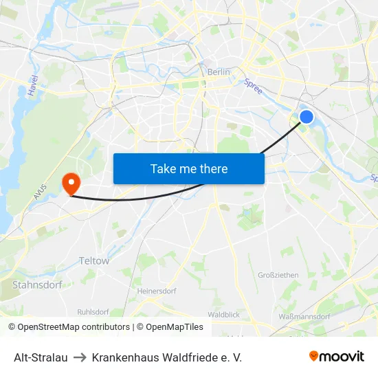 Alt-Stralau to Krankenhaus Waldfriede e. V. map