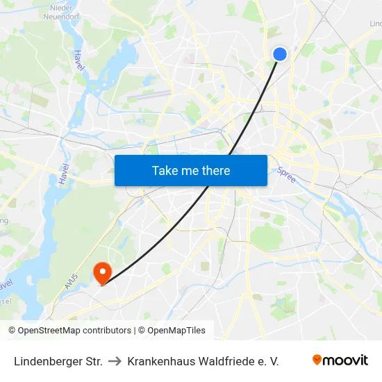 Lindenberger Str. to Krankenhaus Waldfriede e. V. map