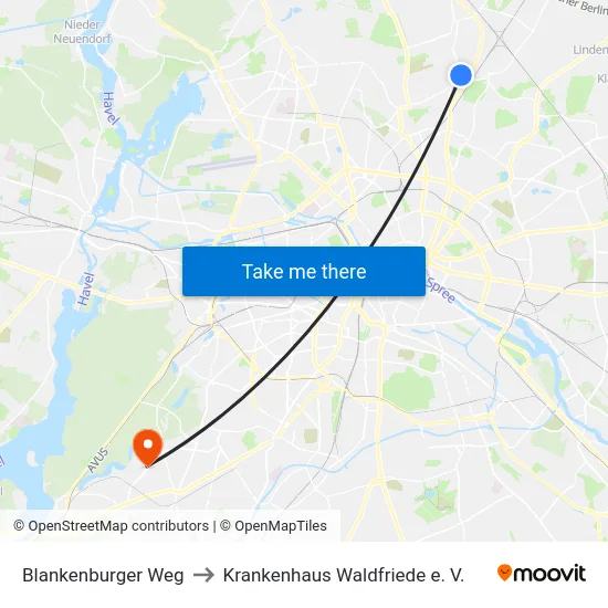 Blankenburger Weg to Krankenhaus Waldfriede e. V. map
