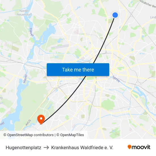 Hugenottenplatz to Krankenhaus Waldfriede e. V. map