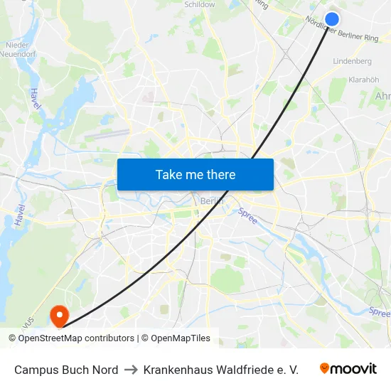 Campus Buch Nord to Krankenhaus Waldfriede e. V. map