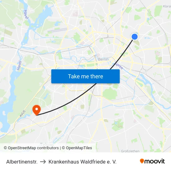 Albertinenstr. to Krankenhaus Waldfriede e. V. map