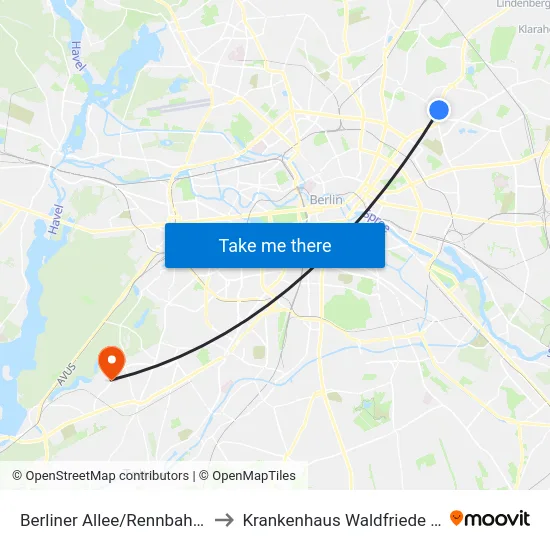 Berliner Allee/Rennbahnstr. to Krankenhaus Waldfriede e. V. map