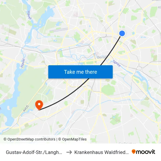 Gustav-Adolf-Str./Langhansstr. to Krankenhaus Waldfriede e. V. map