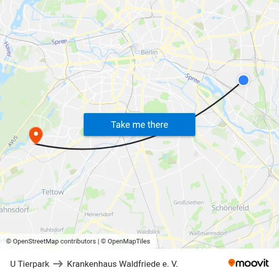 U Tierpark to Krankenhaus Waldfriede e. V. map