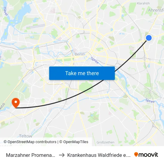 Marzahner Promenade to Krankenhaus Waldfriede e. V. map