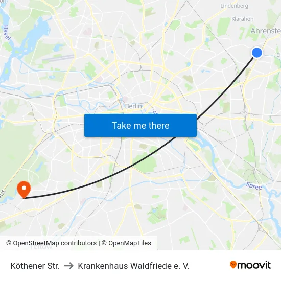 Köthener Str. to Krankenhaus Waldfriede e. V. map
