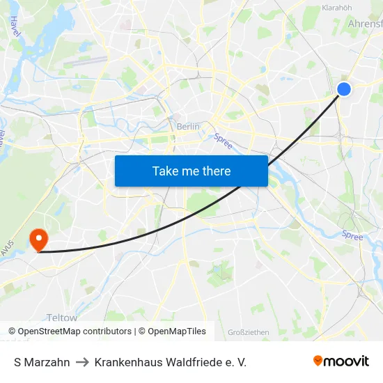 S Marzahn to Krankenhaus Waldfriede e. V. map