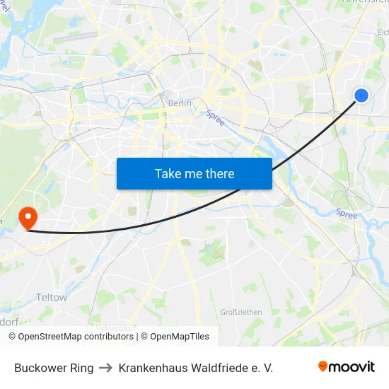 Buckower Ring to Krankenhaus Waldfriede e. V. map