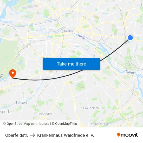 Oberfeldstr. to Krankenhaus Waldfriede e. V. map