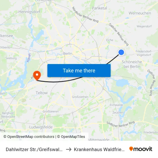 Dahlwitzer Str./Greifswalder Str. to Krankenhaus Waldfriede e. V. map