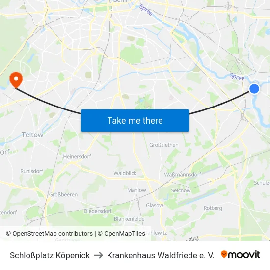Schloßplatz Köpenick to Krankenhaus Waldfriede e. V. map