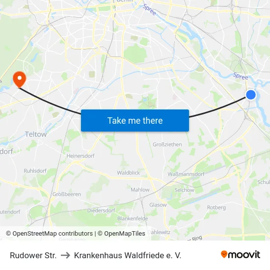 Rudower Str. to Krankenhaus Waldfriede e. V. map