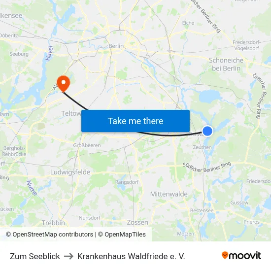 Zum Seeblick to Krankenhaus Waldfriede e. V. map