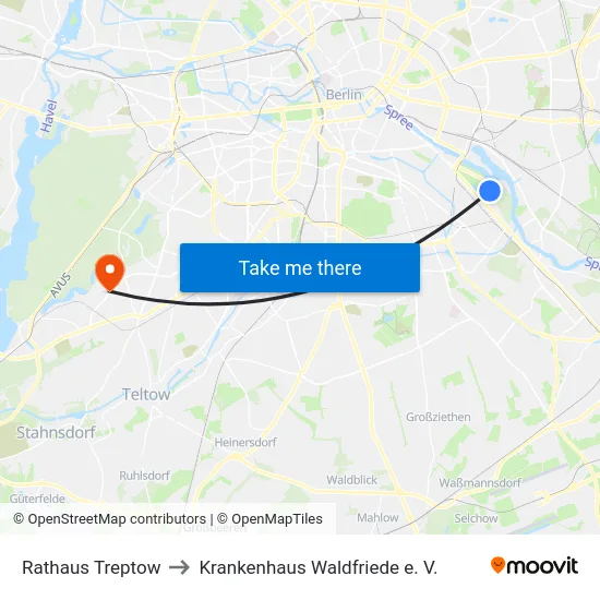 Rathaus Treptow to Krankenhaus Waldfriede e. V. map
