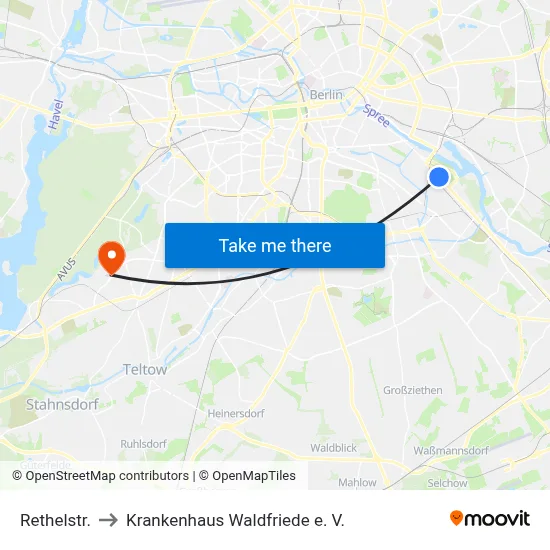 Rethelstr. to Krankenhaus Waldfriede e. V. map