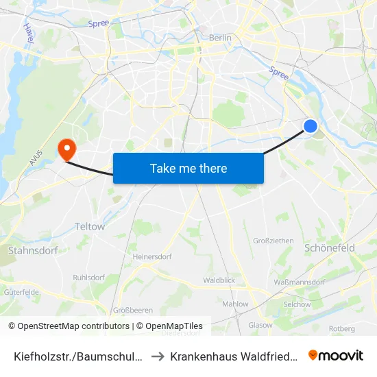 Kiefholzstr./Baumschulenstr. to Krankenhaus Waldfriede e. V. map