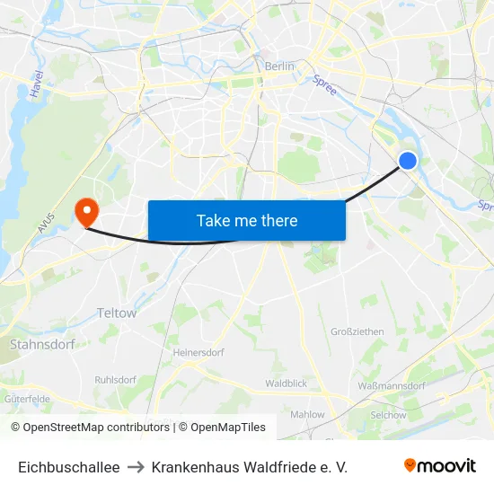 Eichbuschallee to Krankenhaus Waldfriede e. V. map