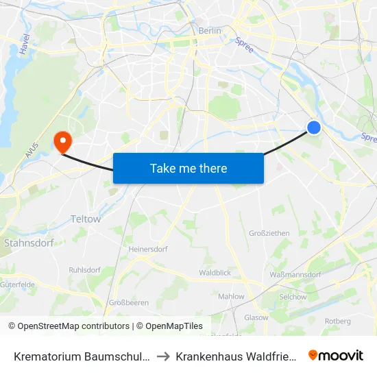 Krematorium Baumschulenweg to Krankenhaus Waldfriede e. V. map
