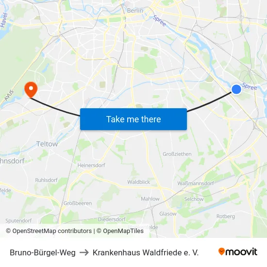Bruno-Bürgel-Weg to Krankenhaus Waldfriede e. V. map