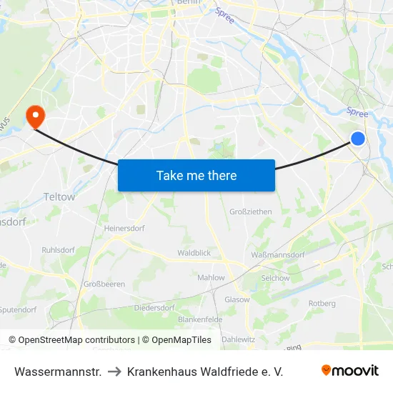 Wassermannstr. to Krankenhaus Waldfriede e. V. map