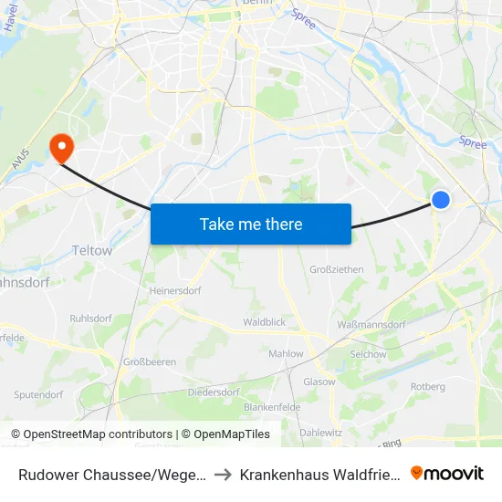Rudower Chaussee/Wegedornstr. to Krankenhaus Waldfriede e. V. map