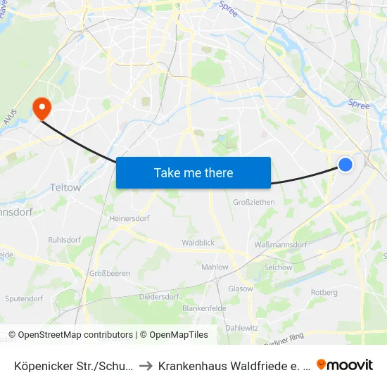 Köpenicker Str./Schule to Krankenhaus Waldfriede e. V. map