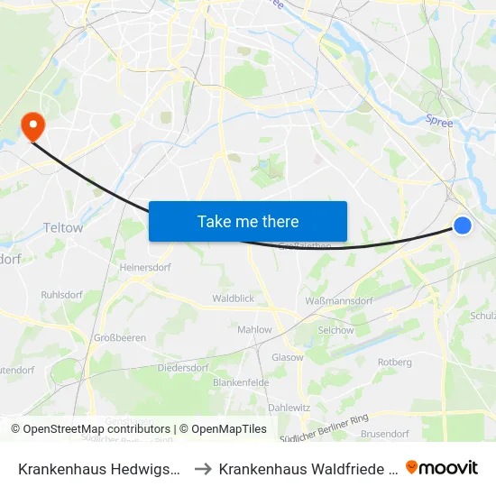 Krankenhaus Hedwigshöhe to Krankenhaus Waldfriede e. V. map