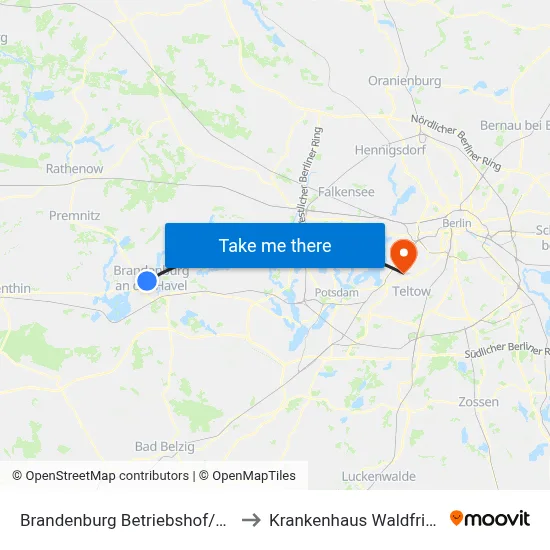 Brandenburg Betriebshof/Upstallstr. to Krankenhaus Waldfriede e. V. map