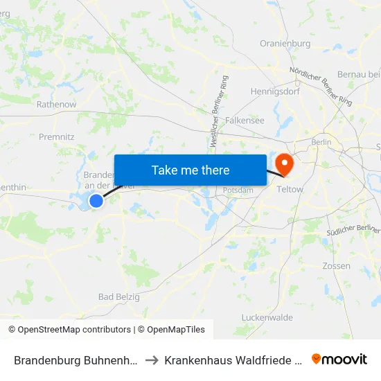 Brandenburg Buhnenhaus to Krankenhaus Waldfriede e. V. map
