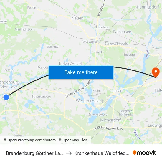 Brandenburg Göttiner Landstr. to Krankenhaus Waldfriede e. V. map