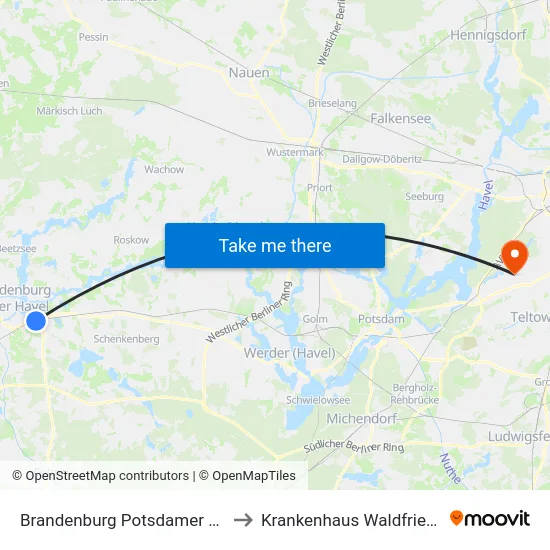 Brandenburg Potsdamer Landstr. to Krankenhaus Waldfriede e. V. map